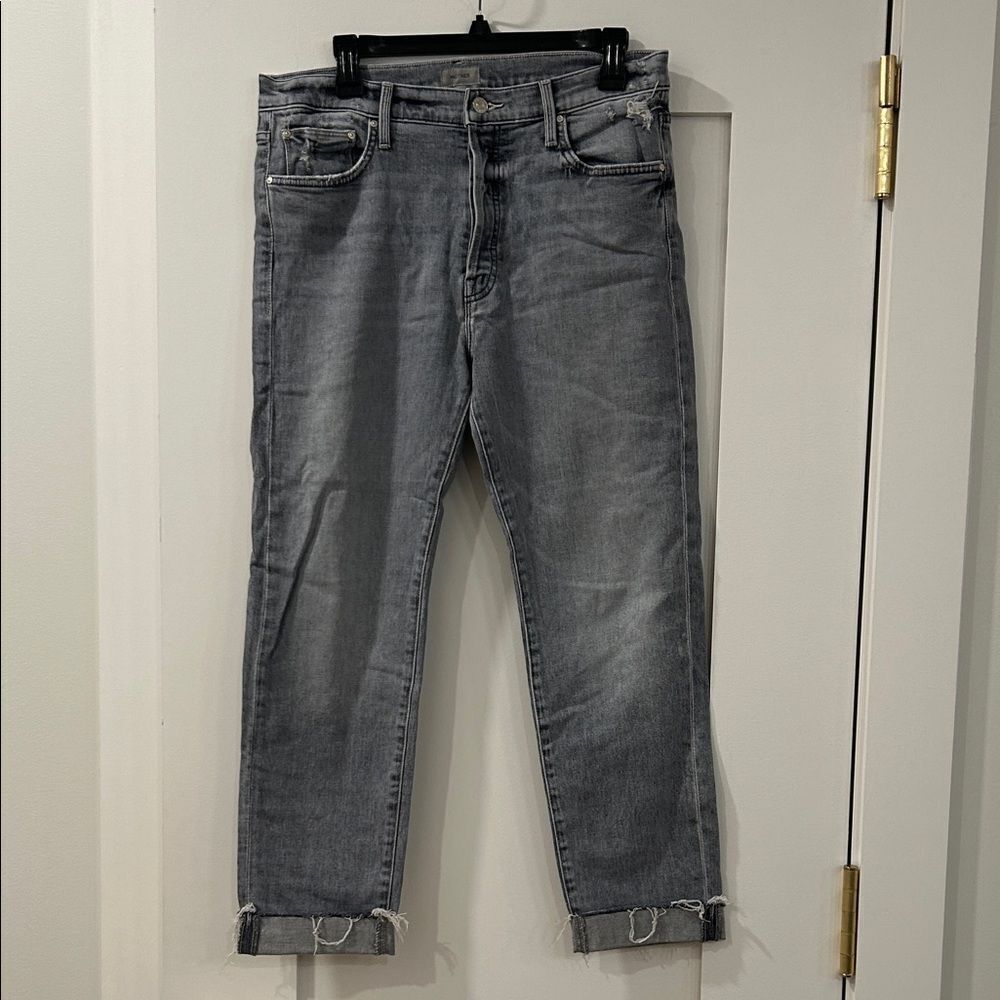 MOTHER Gray Scrapper Cuff Ankle Fray  Jeans, Size 30